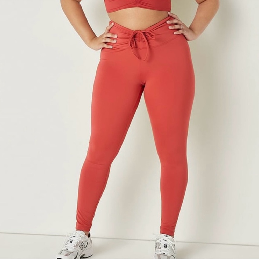 VS PINK Active Adjustable Waist Ruched Leggings Coral SZ. Large